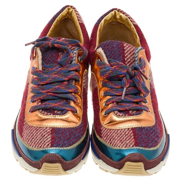 Chanel Multicolor Patent Leather And Tweed CC Low Top Sneakers Size 38.5 - Picture 3 of 4